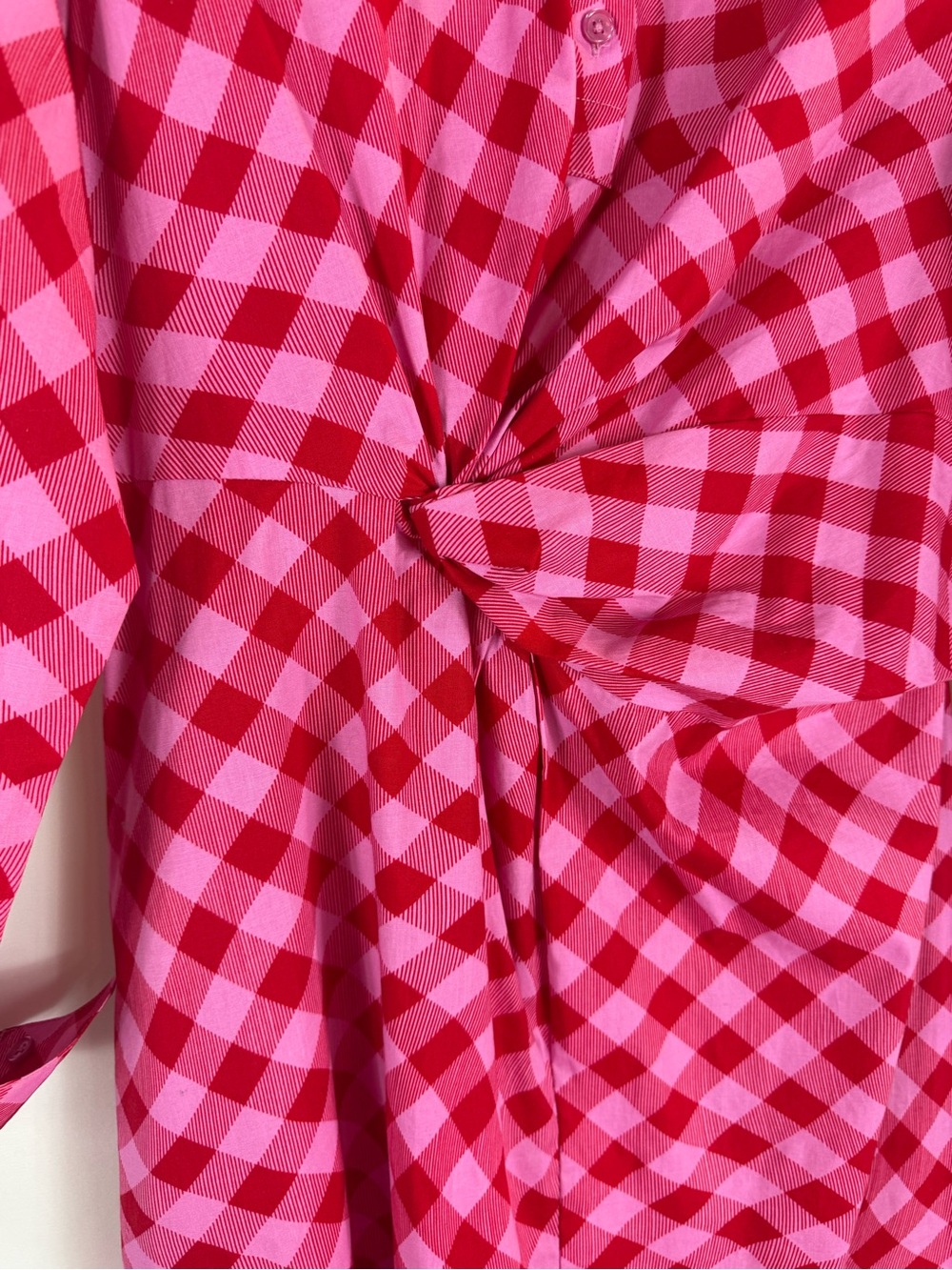 Scoop women dress Red Pink Gingham Twist-Waist Midi Shirt Dress size: L - Picture 11 of 17